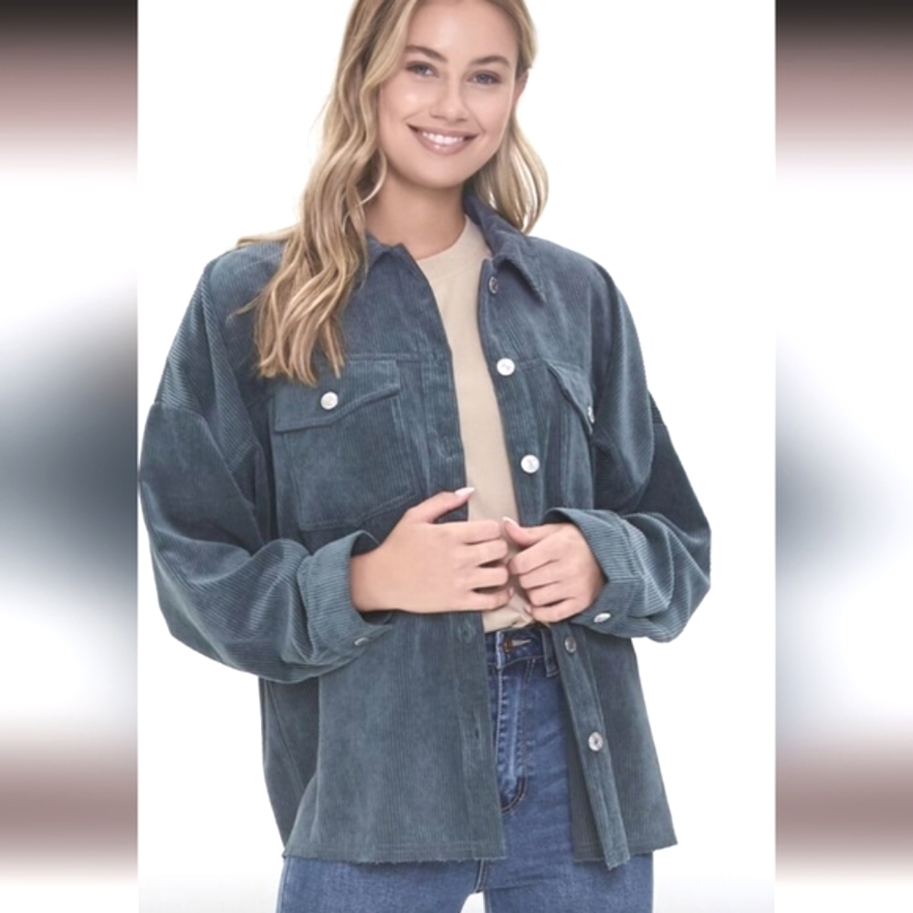 NWT Forever 21 Women's Steel Blue   Oversized Large Shirt Jacket Large
